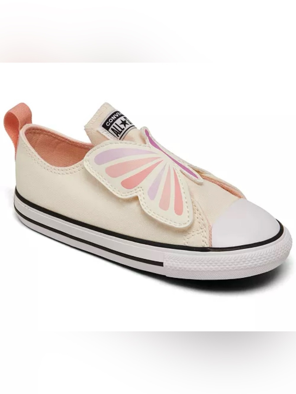 Converse Kids Cream Slip-On Sneakers with Pink & Lavender Butterfly size 10
